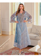 Embroidered V-Neck Abaya Maxi Dress