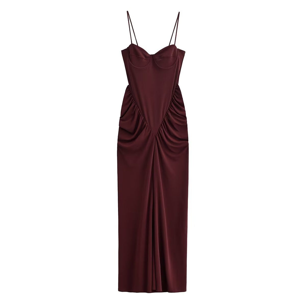 Pleated One-Shoulder Maxi Dress for Women, Fitted A-Line