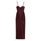 Pleated One-Shoulder Maxi Dress for Women, Fitted A-Line