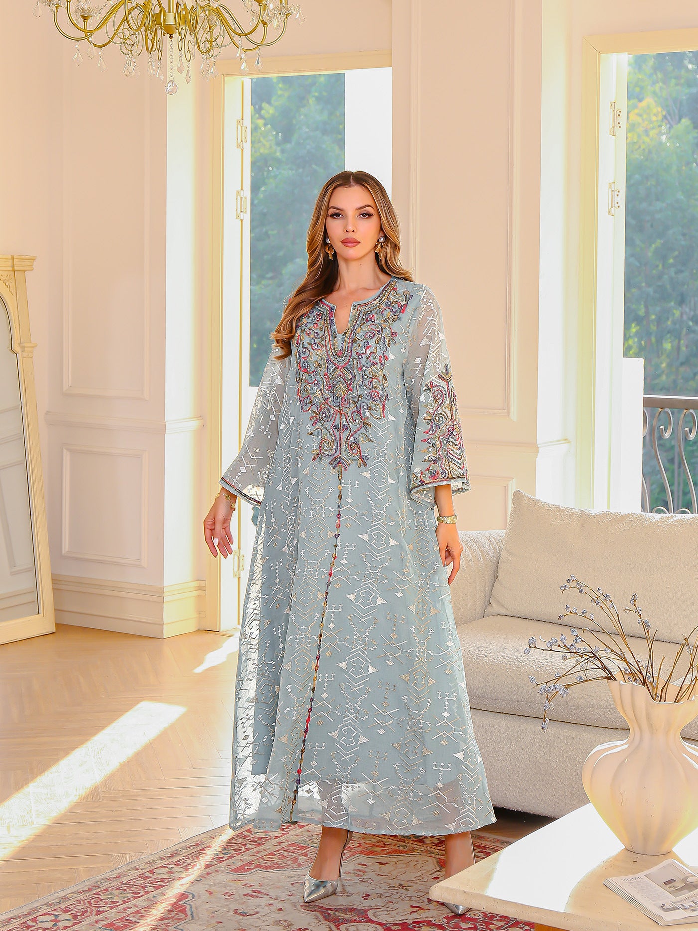Embroidered Ethnic Robe Maxi Dress