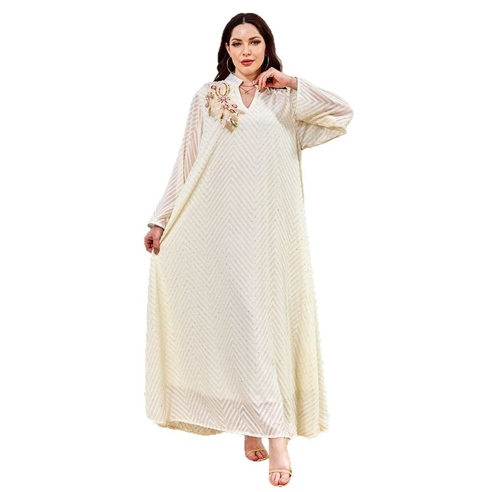 Beaded Collar Floral Long-Sleeve Maxi Dress Hauptbild
