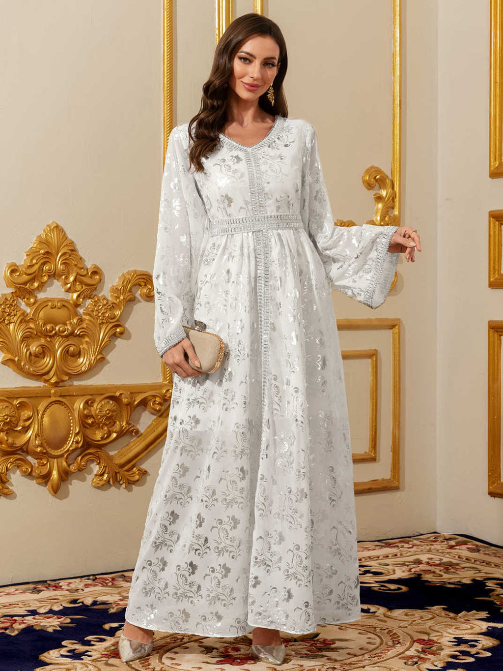 White Gold-Foil Maxi Dress