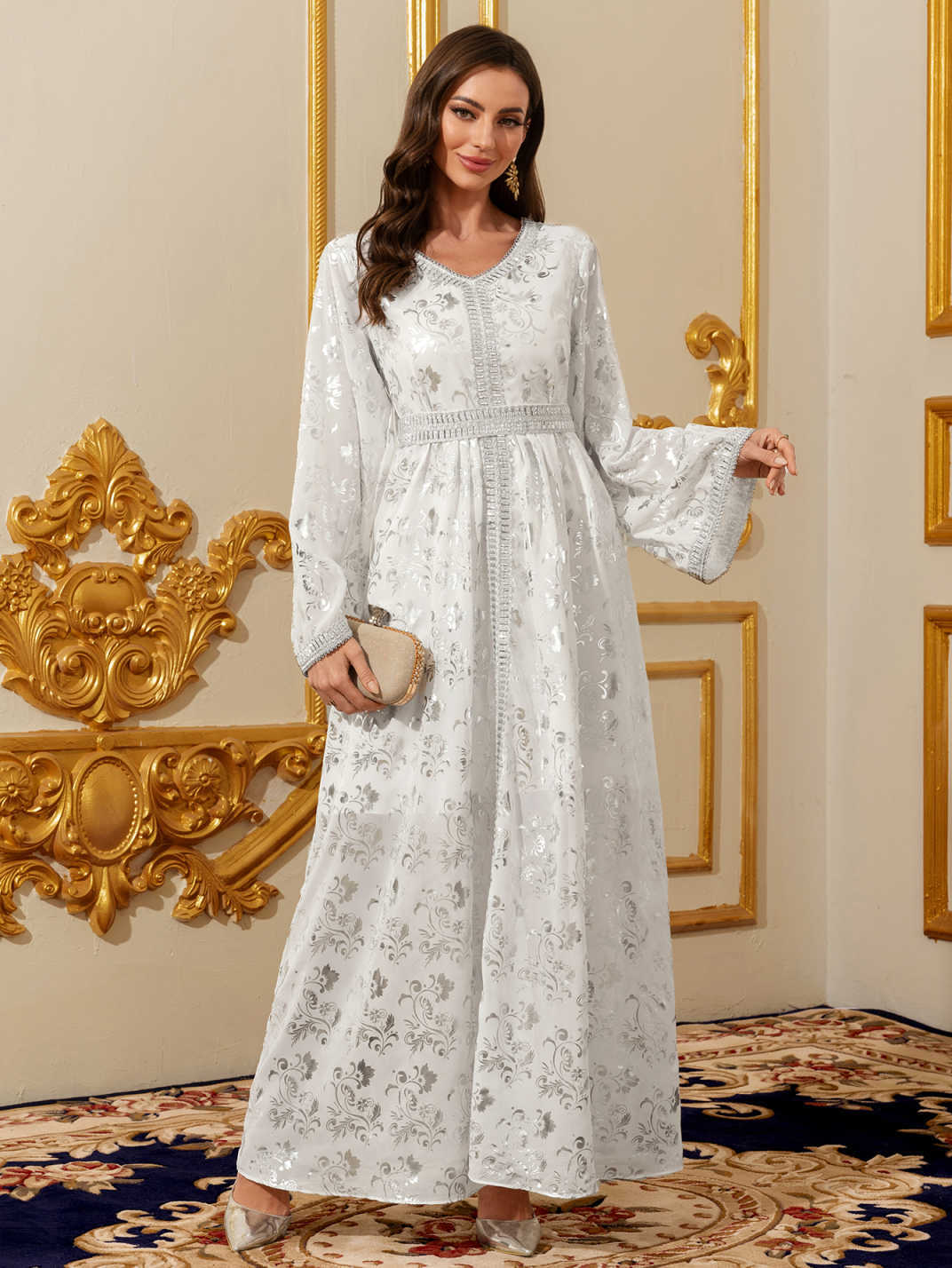 White Gold-Foil Maxi Dress