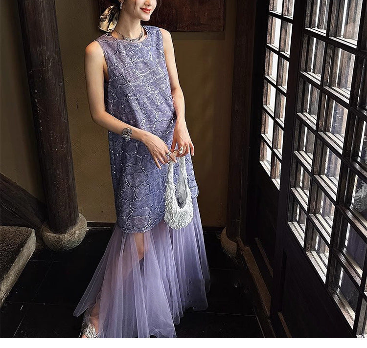 Beaded Chiffon Maxi Dress