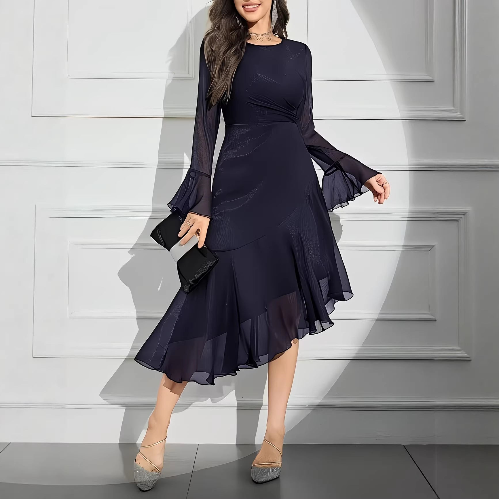 Gianna-Ruffle Long-Sleeve Midi Dress Secondary image