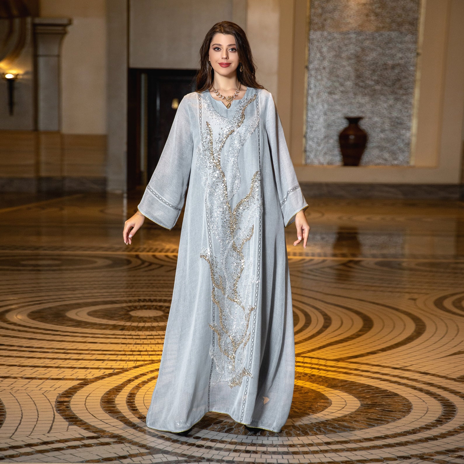 Sequin Mesh V-Neck Maxi Dress Main image