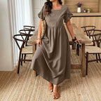 Brown Casual Plus-Size Maxi Dress