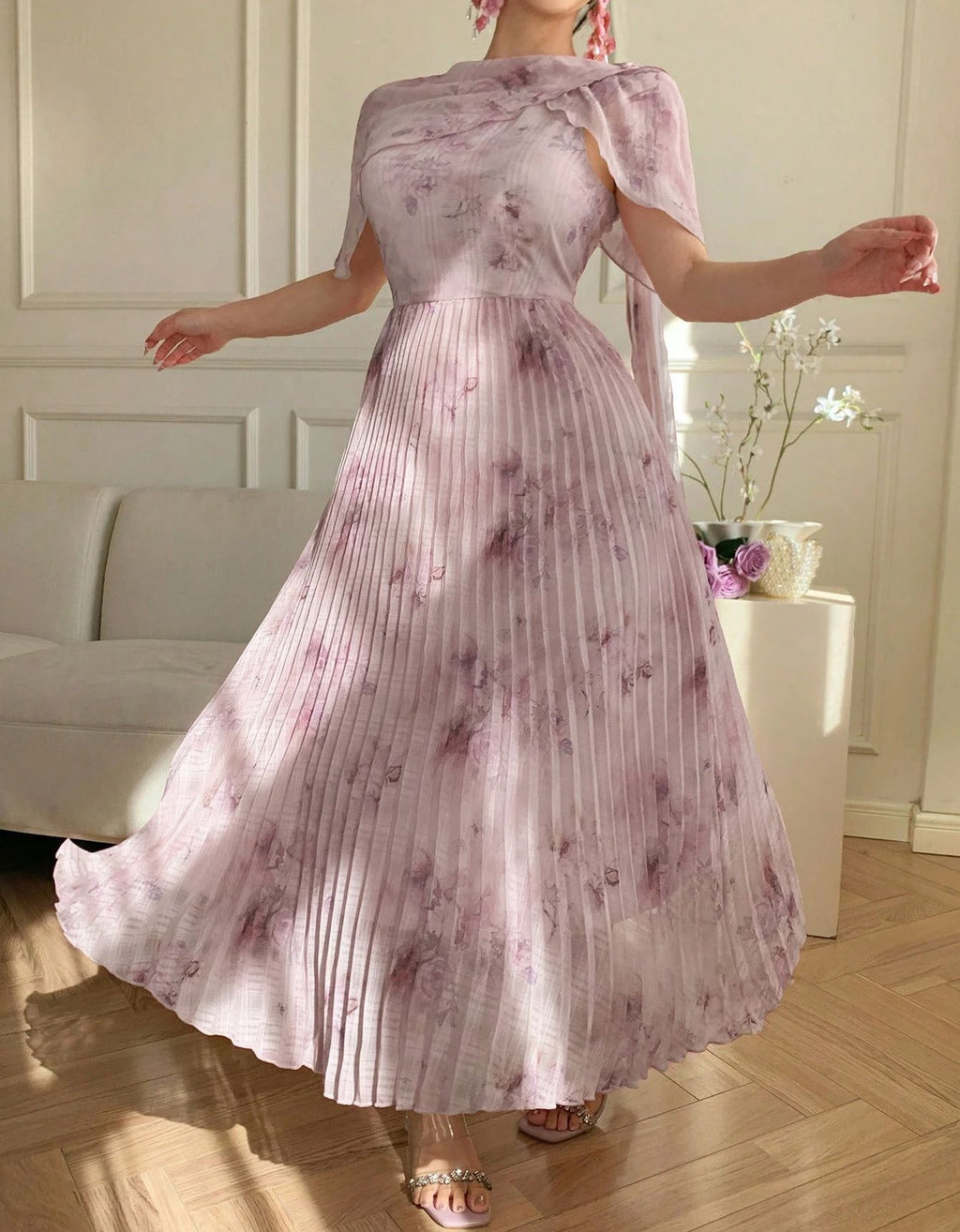 Printed Pleated Maxi Dress