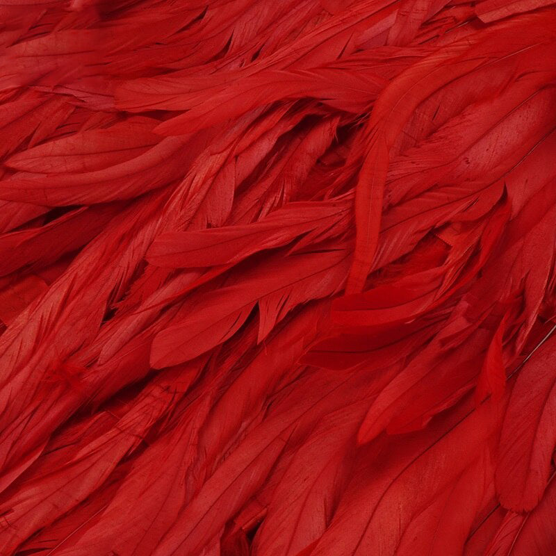 One-Shoulder Sequin Feather-Trim Bodycon Dress in Red