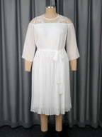 Mesh Round-Neck Midi Dress