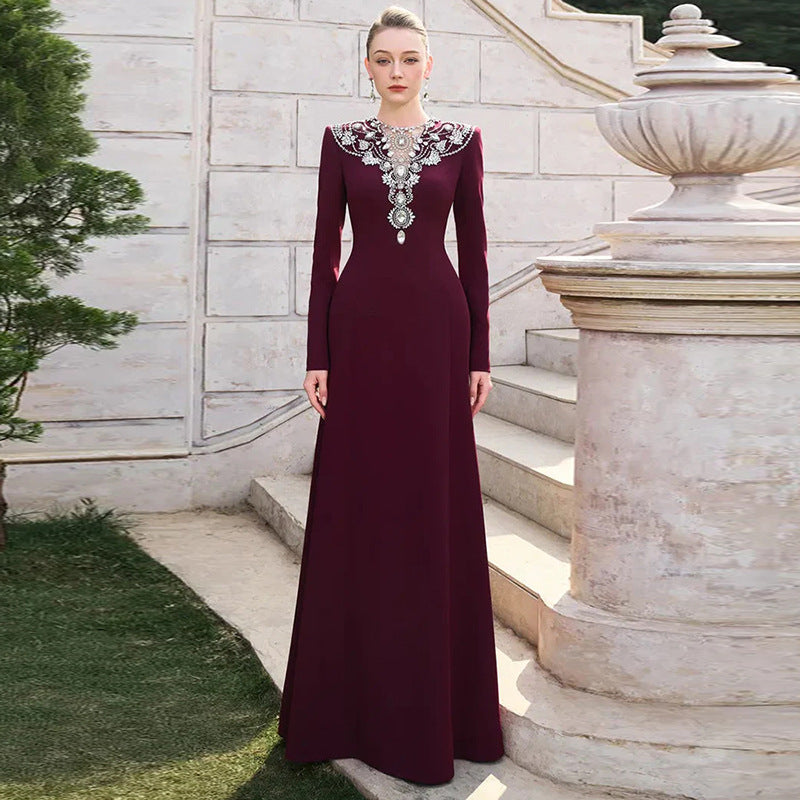 Crystal-Studded Mesh Patchwork Maxi Dress for Women