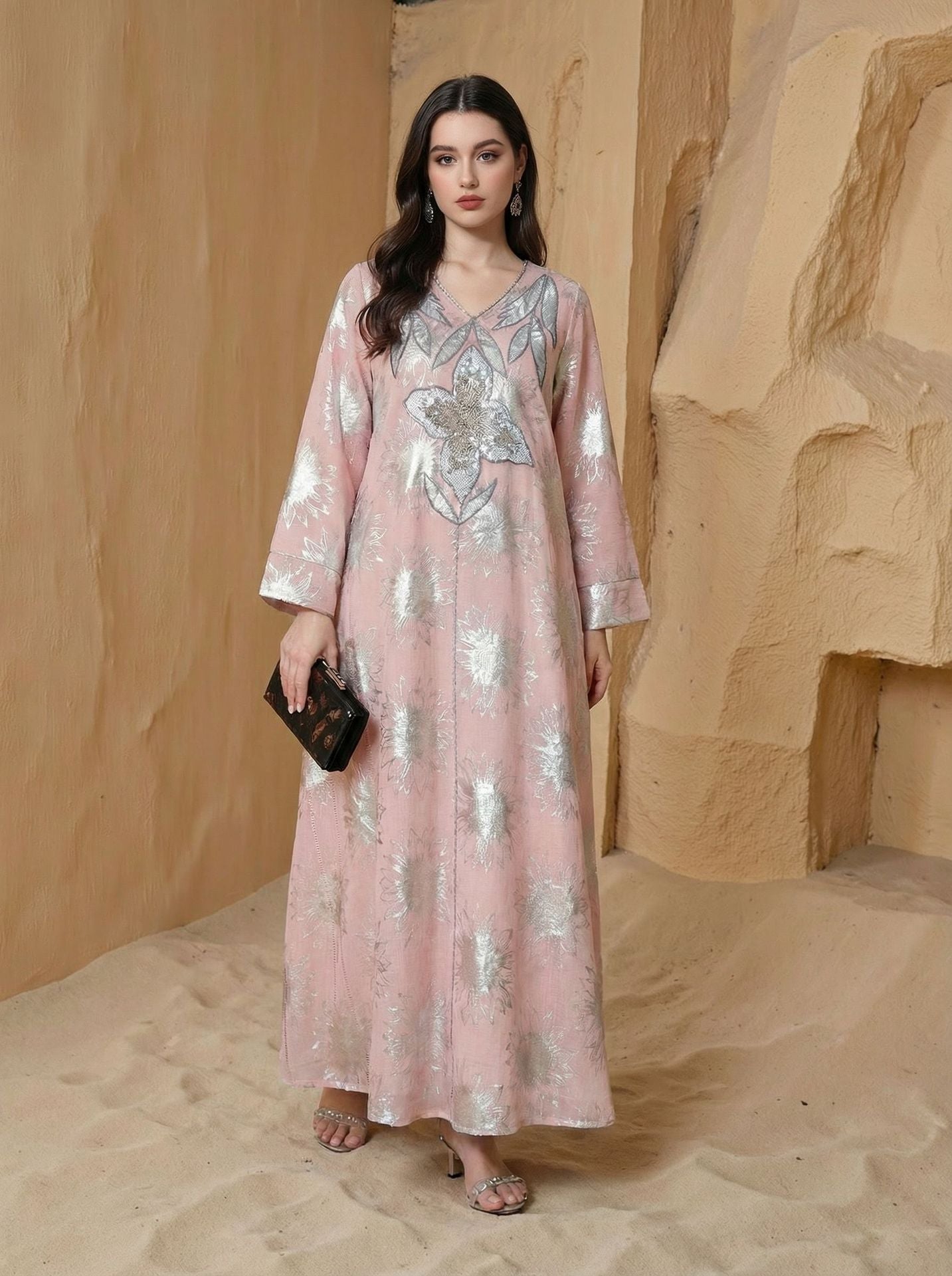 Printed Abaya Robe Maxi Dress