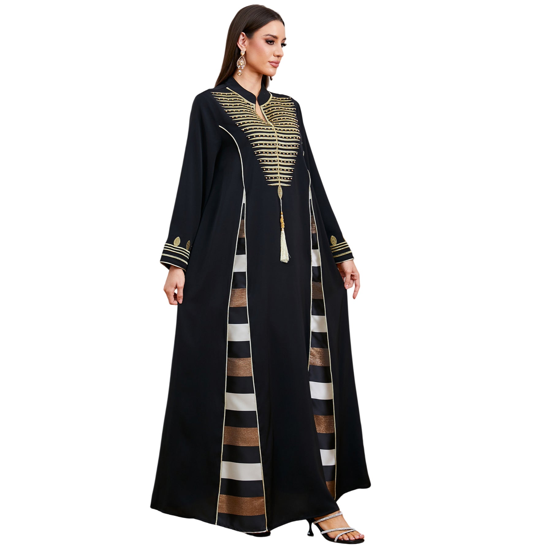 Black Embroidered Beaded Robe Maxi Dress Main image