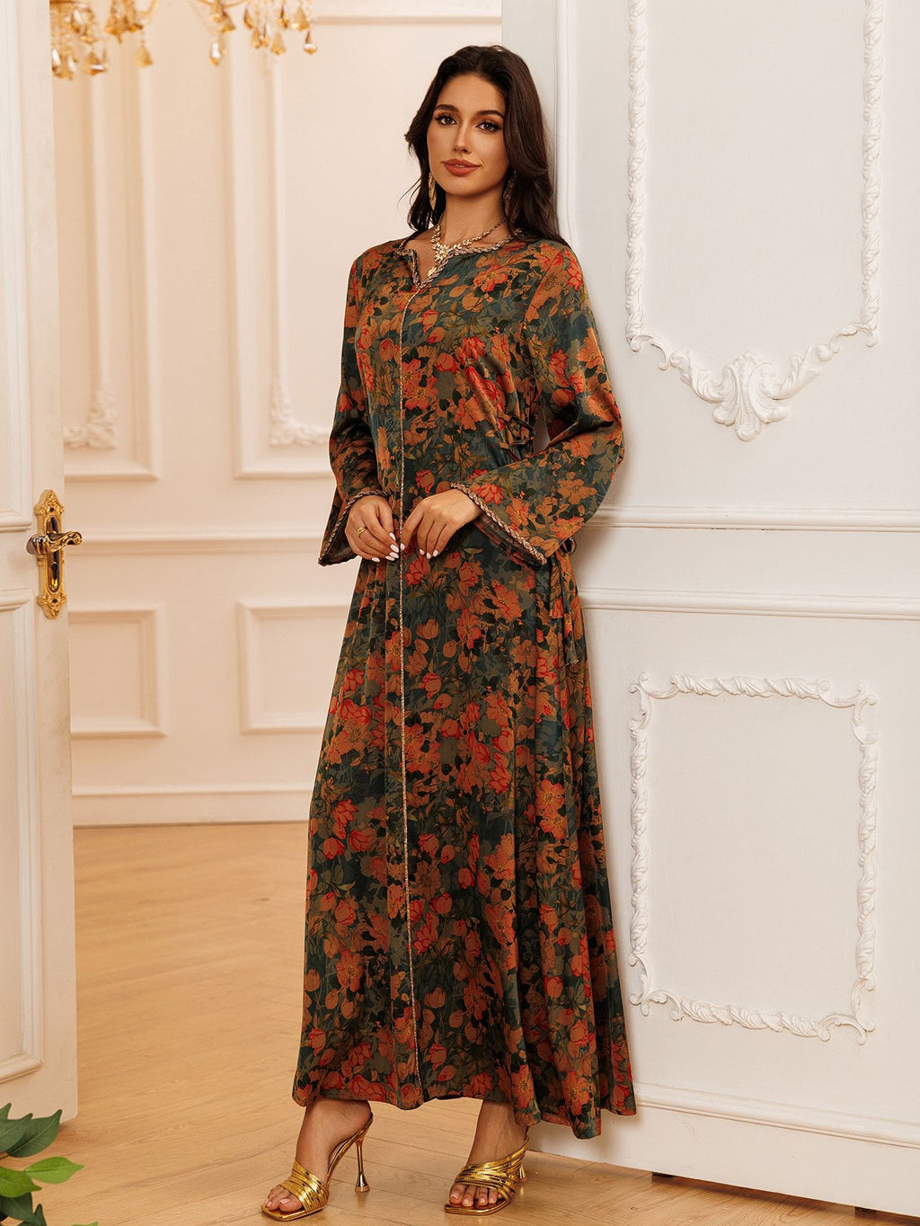 Printed Rhinestone Maxi Dress