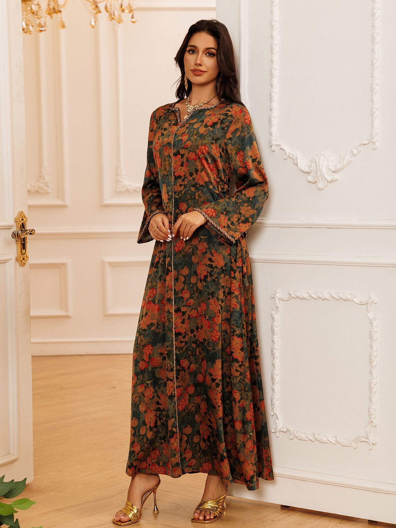 Printed Rhinestone Maxi Dress