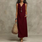 Solid Halter V-Neck A-Line Maxi Dress