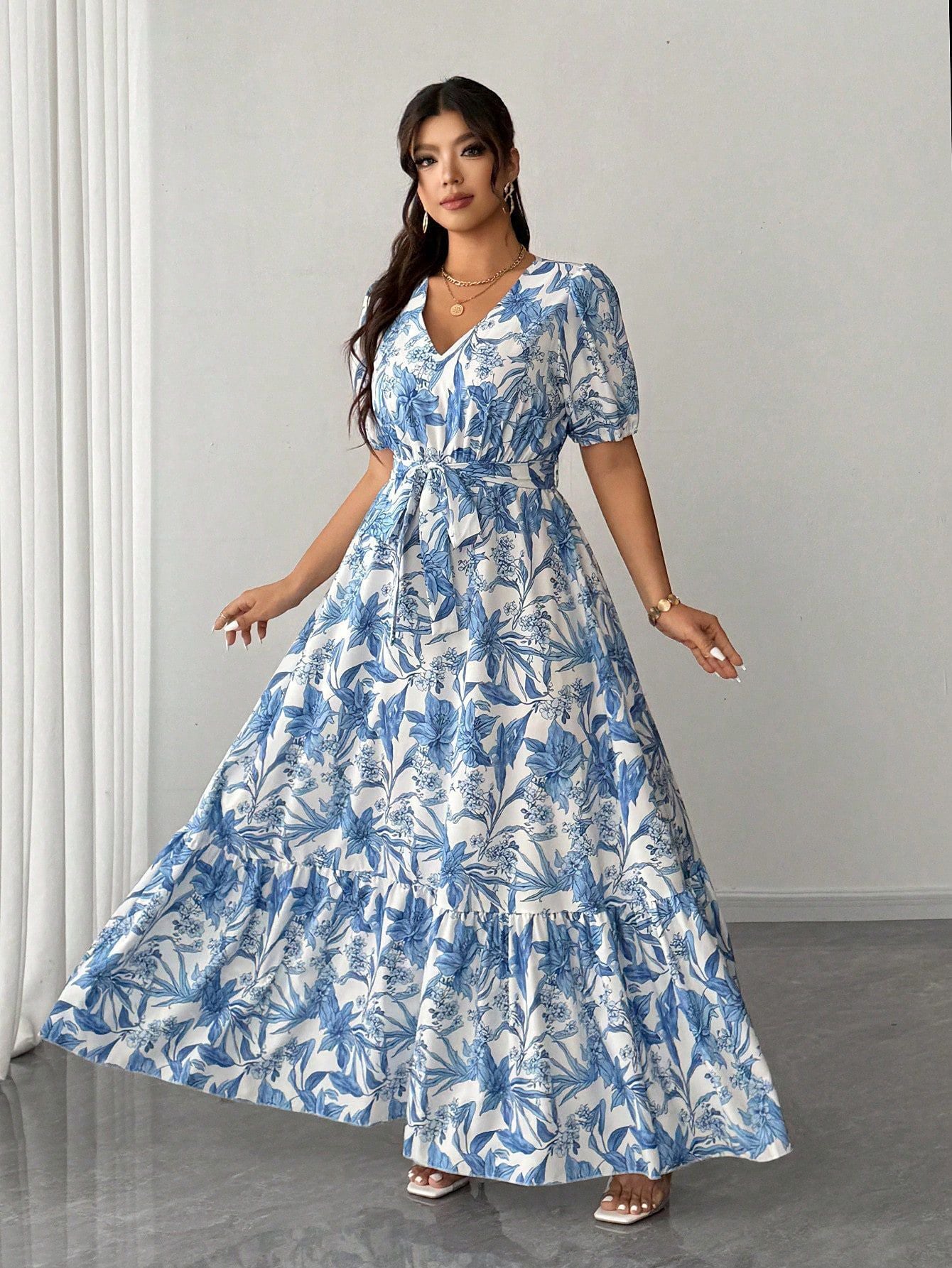 Plus-Size Blue A-Line Maxi Dress for women