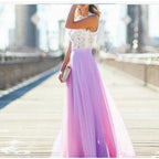 Lace Patchwork Sleeveless Maxi Dress for Women, Round Neck