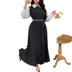 Plus-Size Polka Dot Maxi Dress for women with long sleeves