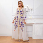 Printed Trumpet-Sleeve Maxi Dress