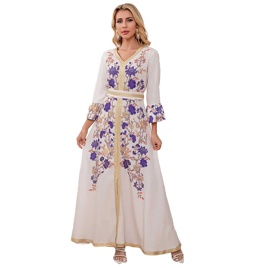 Printed Trumpet-Sleeve Maxi Dress for women