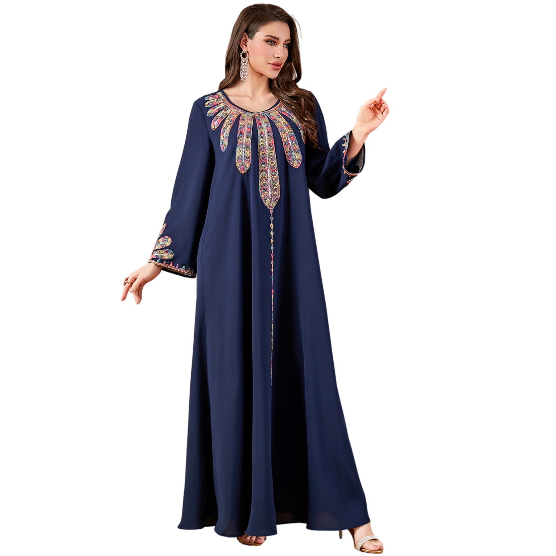 Navy Embroidered A-Line Robe Maxi Dress Main image