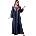 Navy Embroidered A-Line Robe Maxi Dress