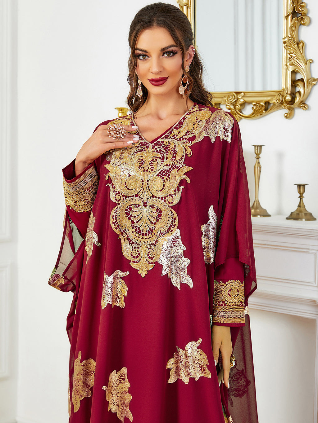 Red Chiffon Two-Piece Maxi Dress