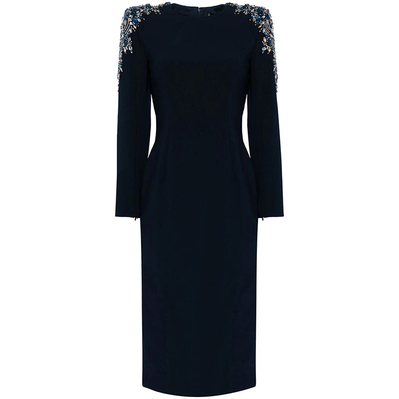 Studded Diamond Long Sleeve Midi Dress for Women, Evening