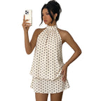 Polka Dot Halter Backless Mini Dress for Women, Sleeveless