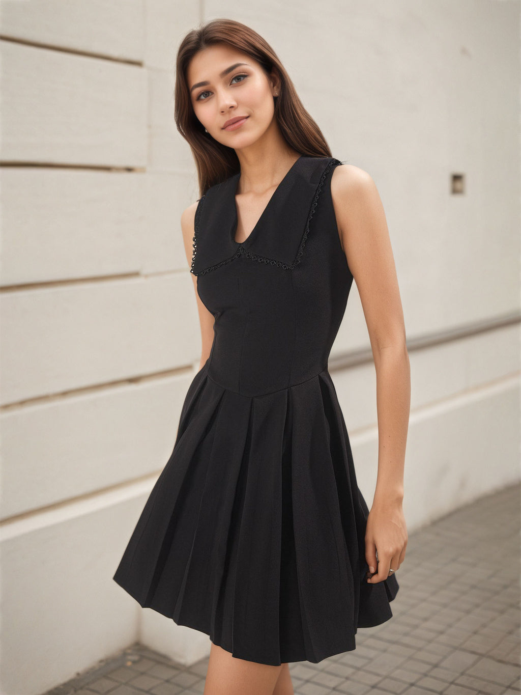 Black V-Neck Mini Dress