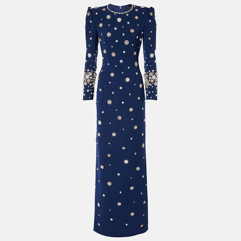 Slim-Fit Round-Neck Formal Maxi Dress for Women