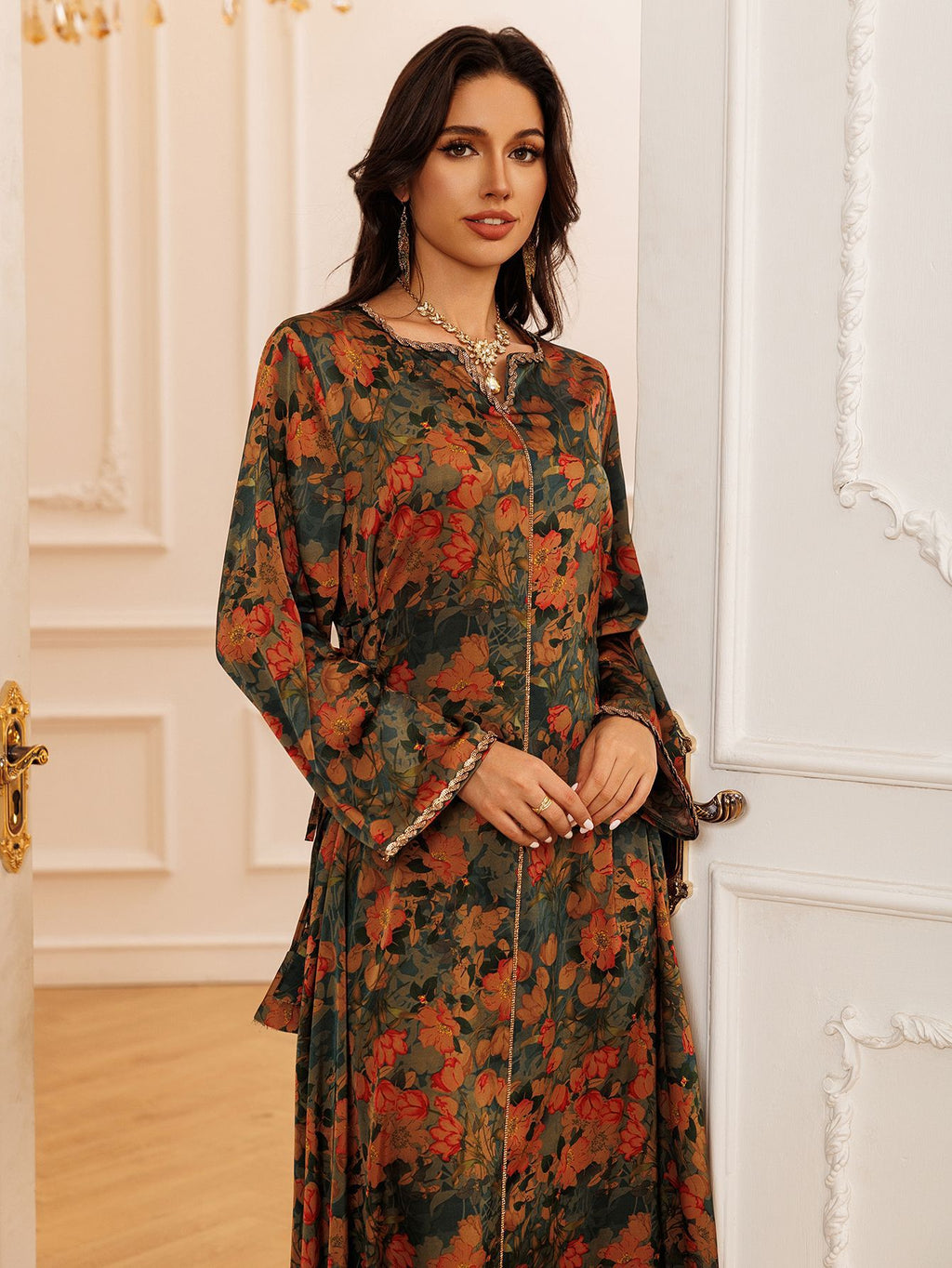 Printed Rhinestone Maxi Dress