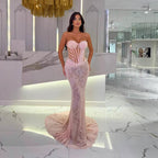 Boned Beaded One-Shoulder Sequin Gown for Women