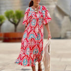 Bohemian Print Long Sleeve Flowy Maxi Dress for Women