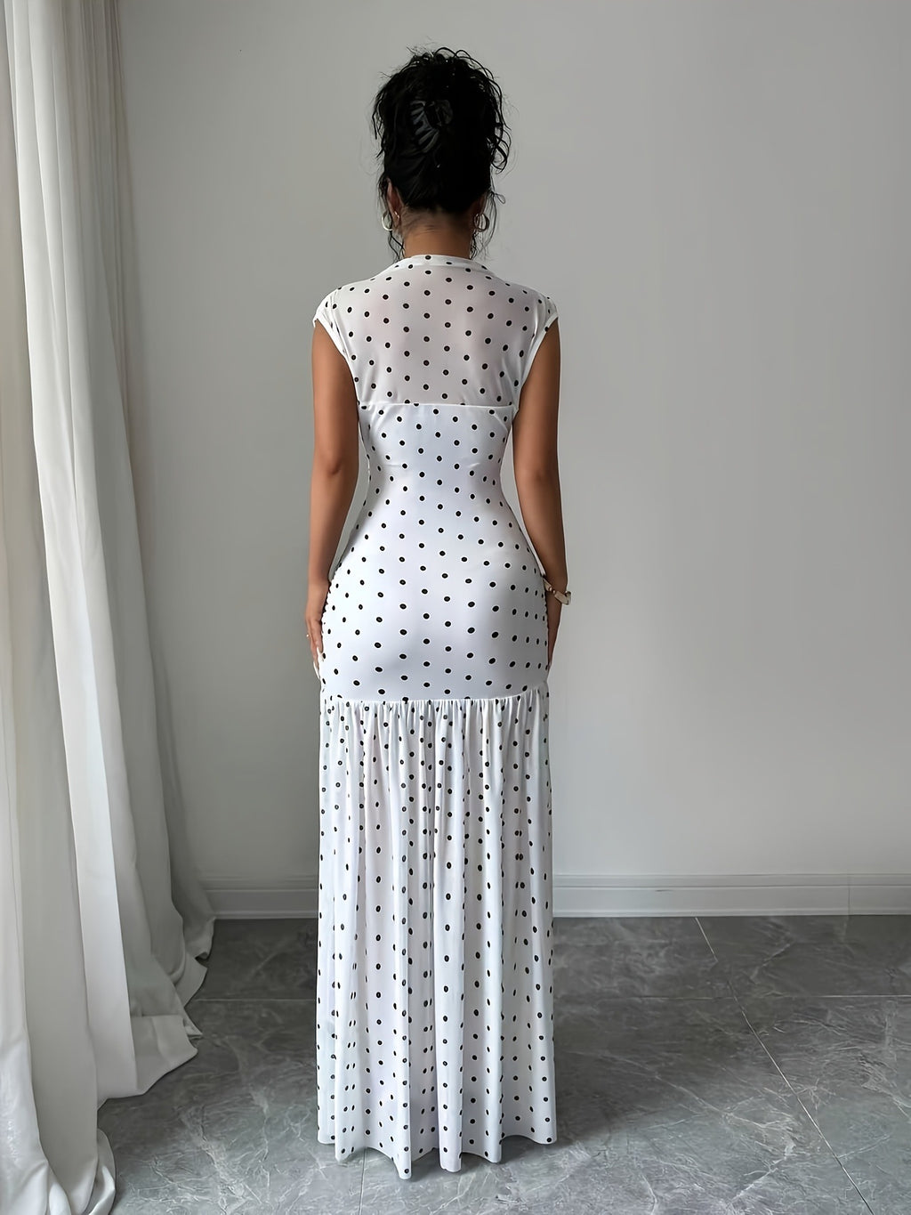 Polka Dot Pleated Maxi Dress
