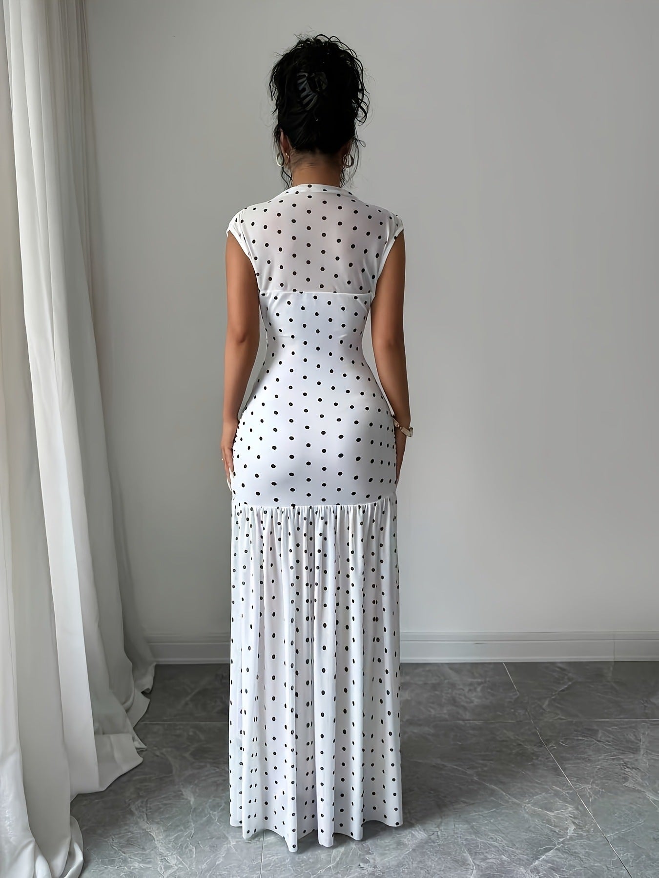 Polka Dot Pleated Maxi Dress