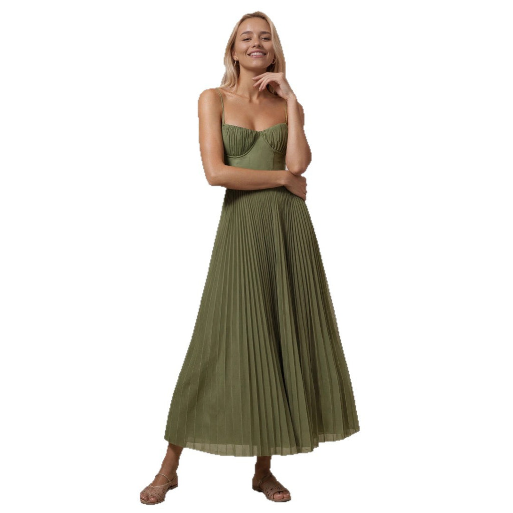 Deep V-Neck Slim-Fit Midi Dress for Women, Long Sleeve
