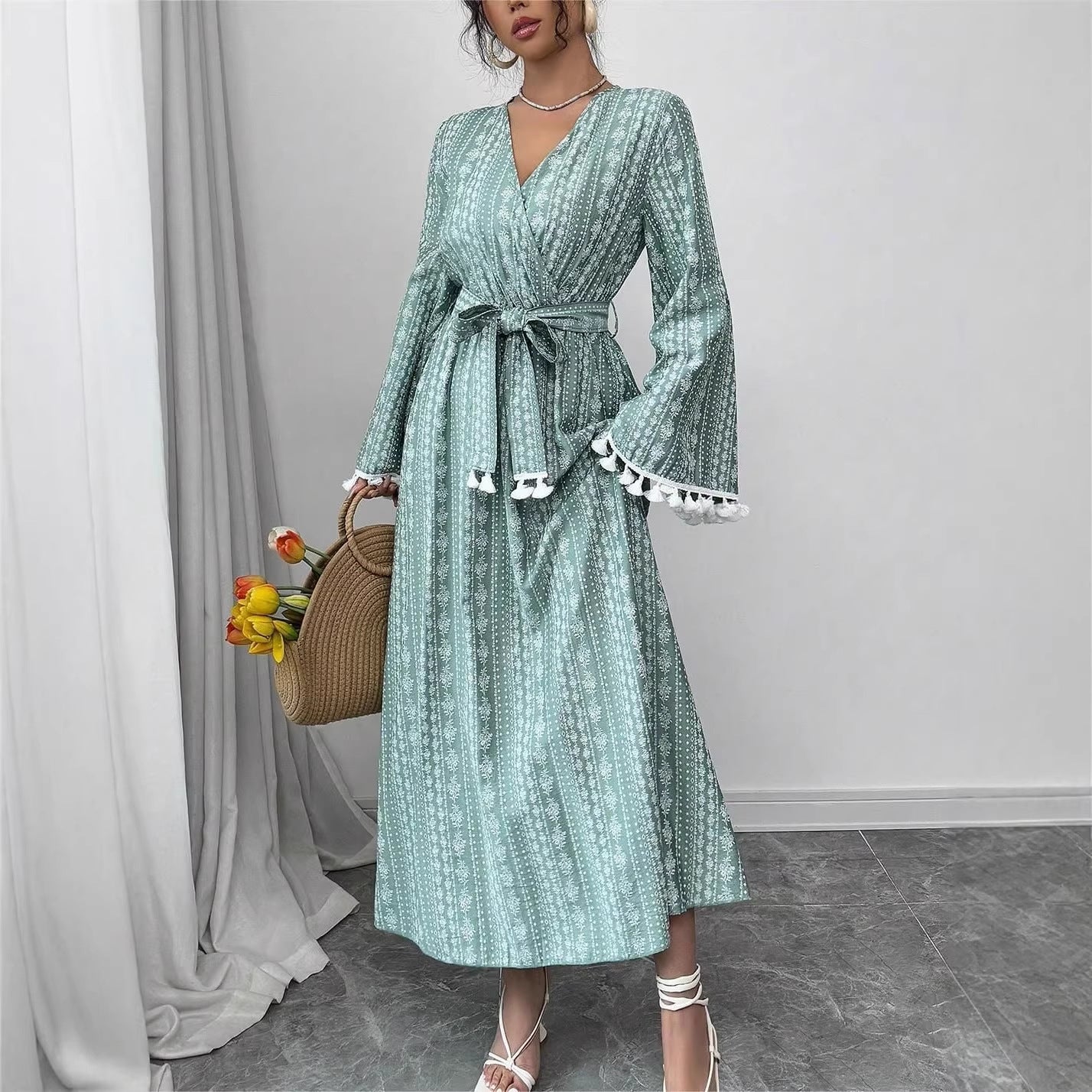 Lace Tassel Color-Block Maxi Dress Secondary image