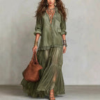 Denim-Look Chiffon Maxi Dress