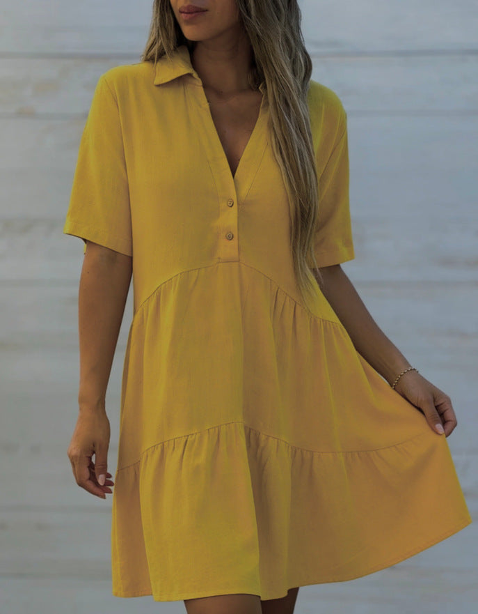 V-Neck Short-Sleeve Midi Dress