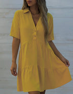 V-Neck Short-Sleeve Midi Dress