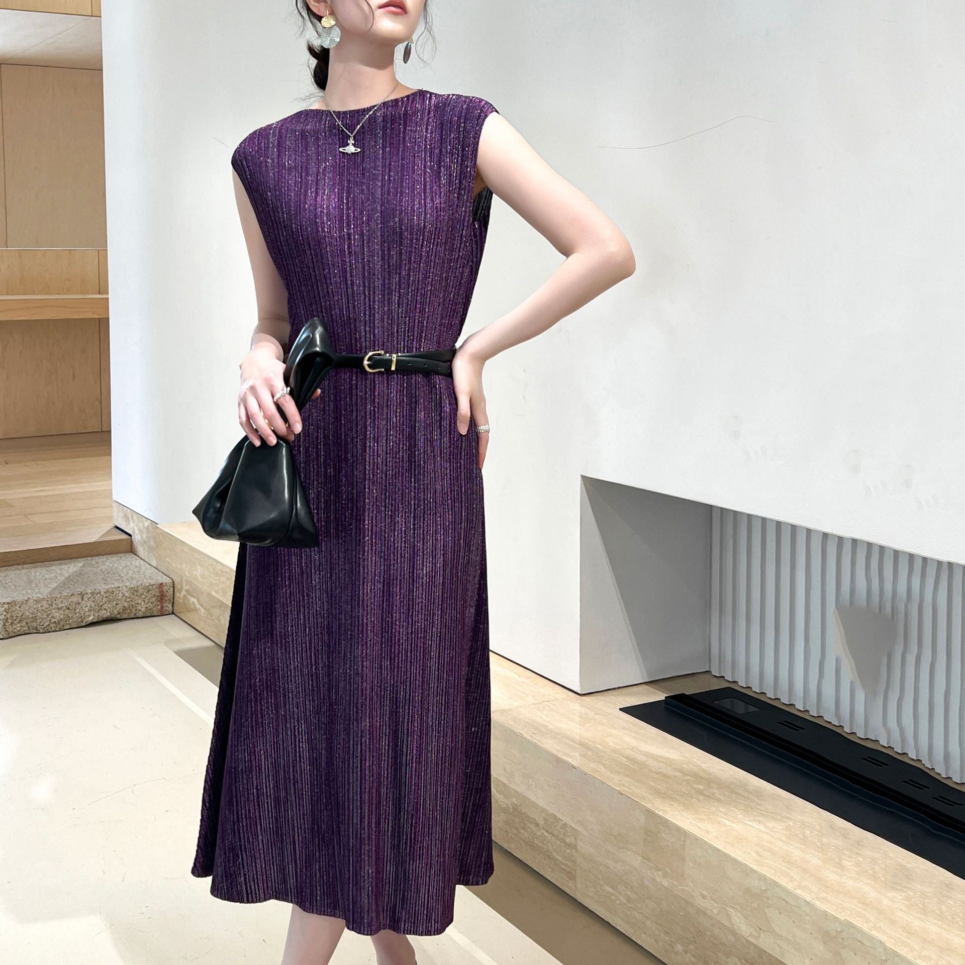 Olivia-Pleated Satin Maxi Dress Secondary image