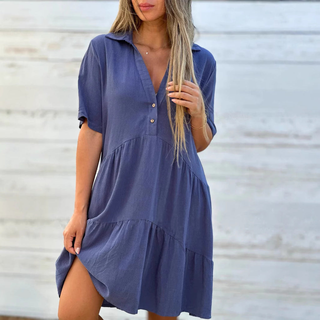 V-Neck Short-Sleeve Midi Dress