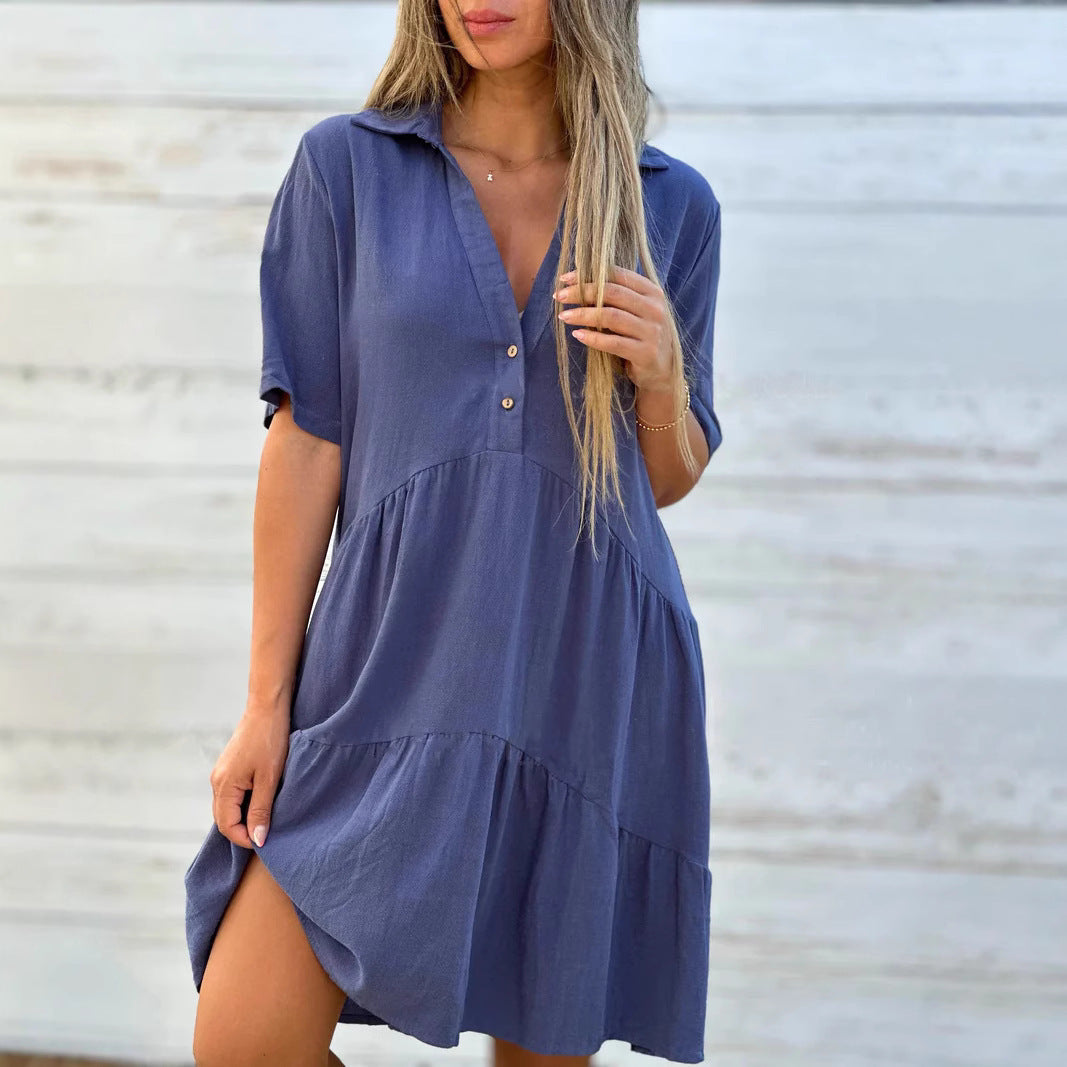 V-Neck Short-Sleeve Midi Dress