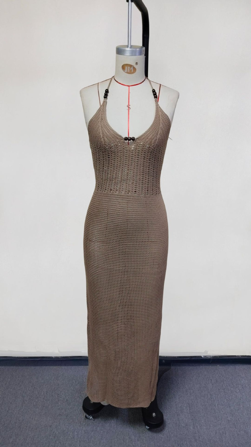 Knitted V-Neck Halter Backless Beach Dress for Women