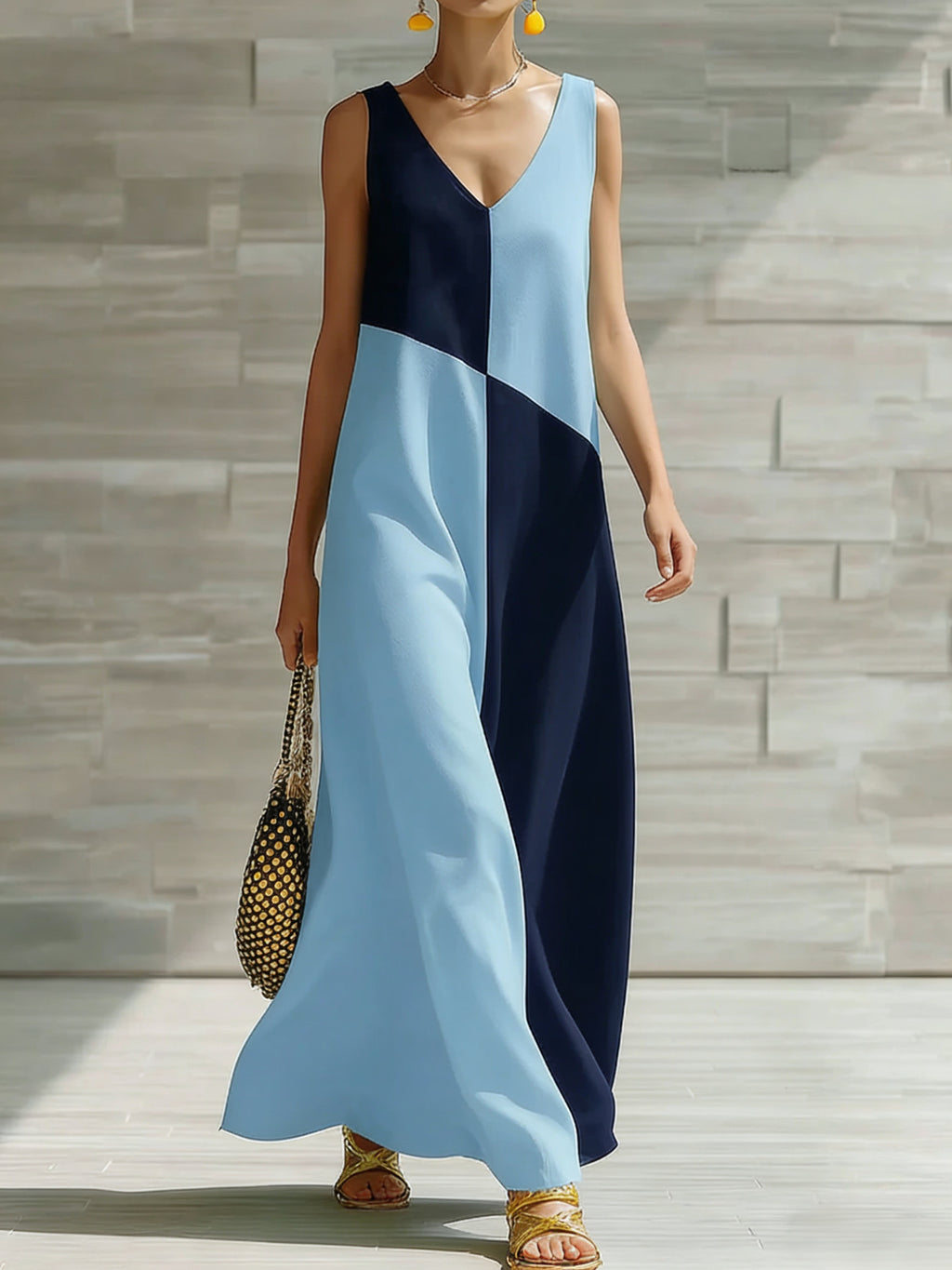 Color-Block Halter Maxi Dress