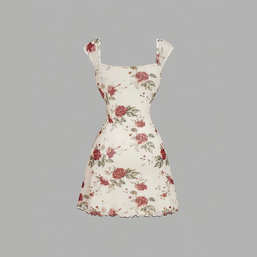 Floral Square-Neck A-Line Mini Dress