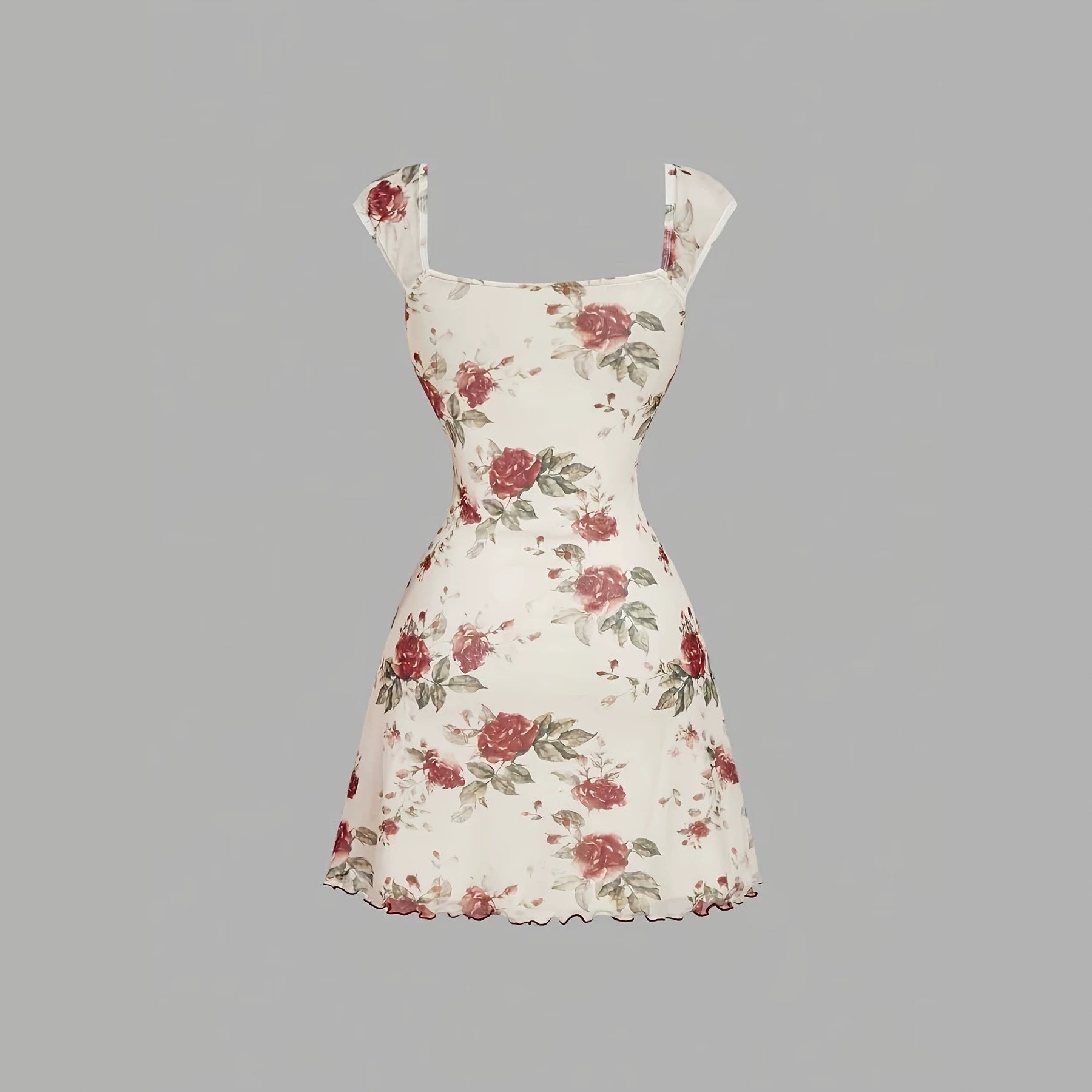 Floral Square-Neck A-Line Mini Dress