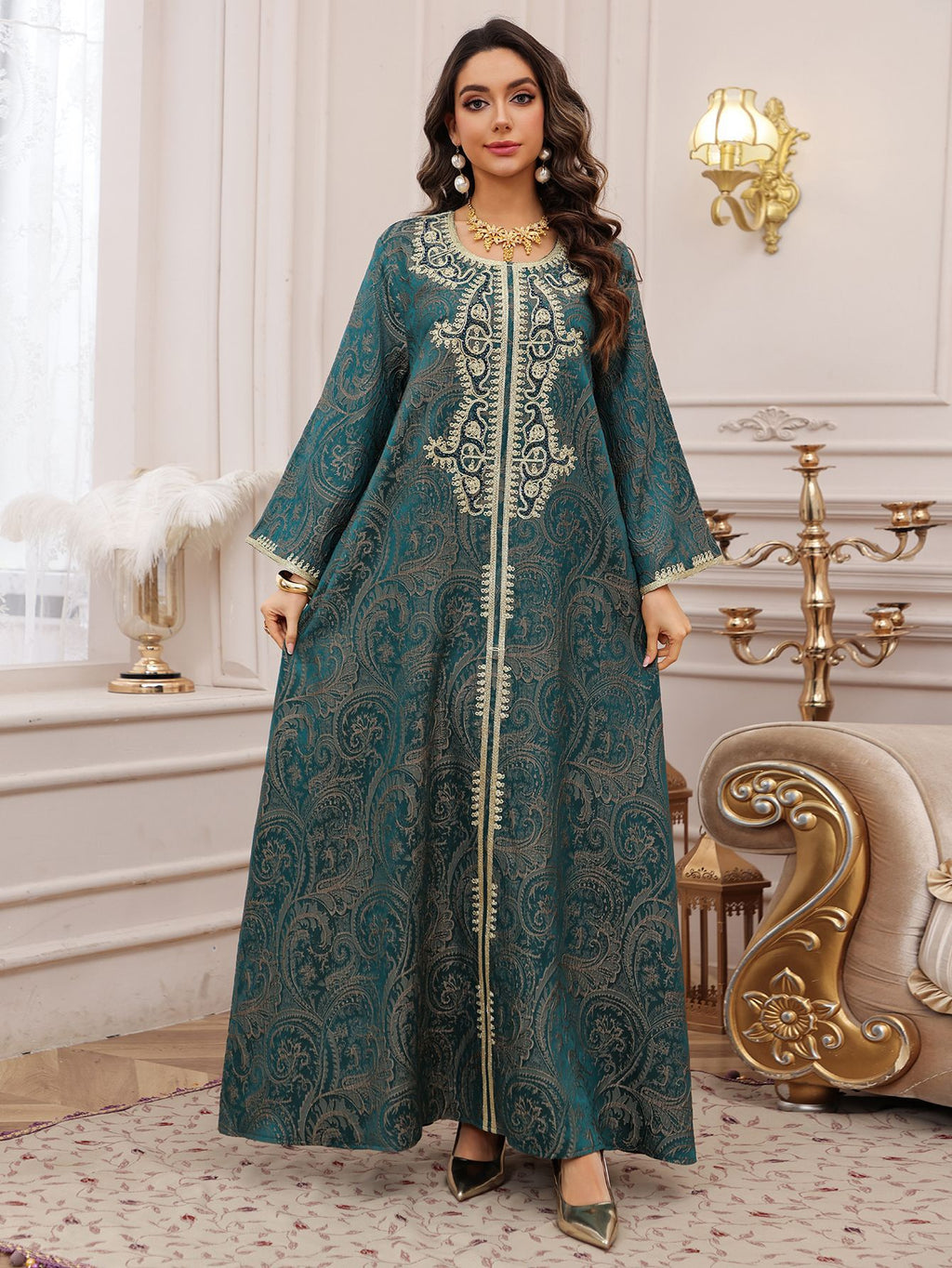 Lace-Up Kaftan Maxi Dress